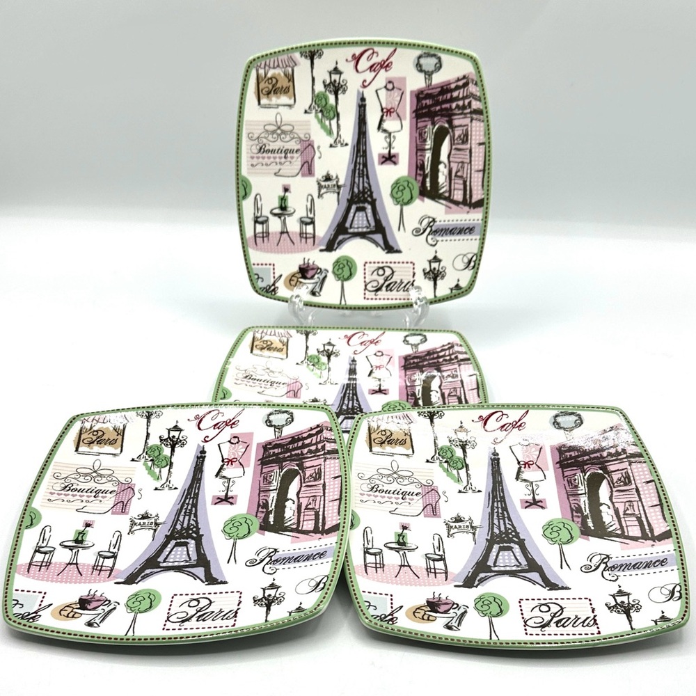 4 Dessert Plates by 222 Fifth “Tres Chic Paris”